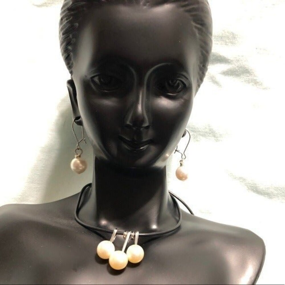 Synthetic Pearl Necklace & Pierced Dangle Earring Set